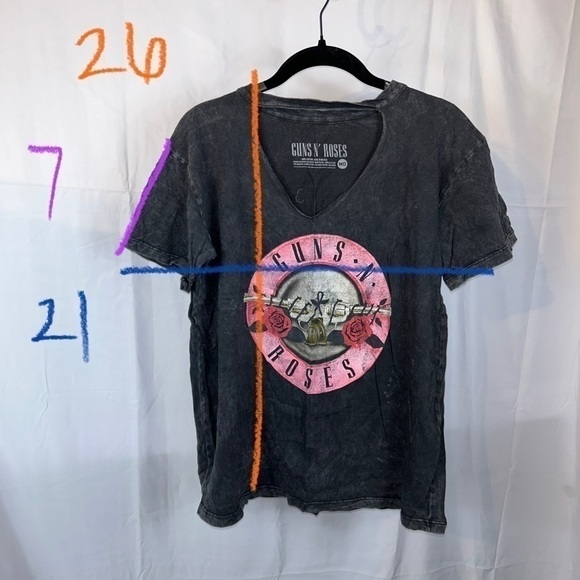 Guns N’ Roses Top Graphic Stonewash Dye Choker Short Sleeve Band Tee Shirt - Picture 9 of 9